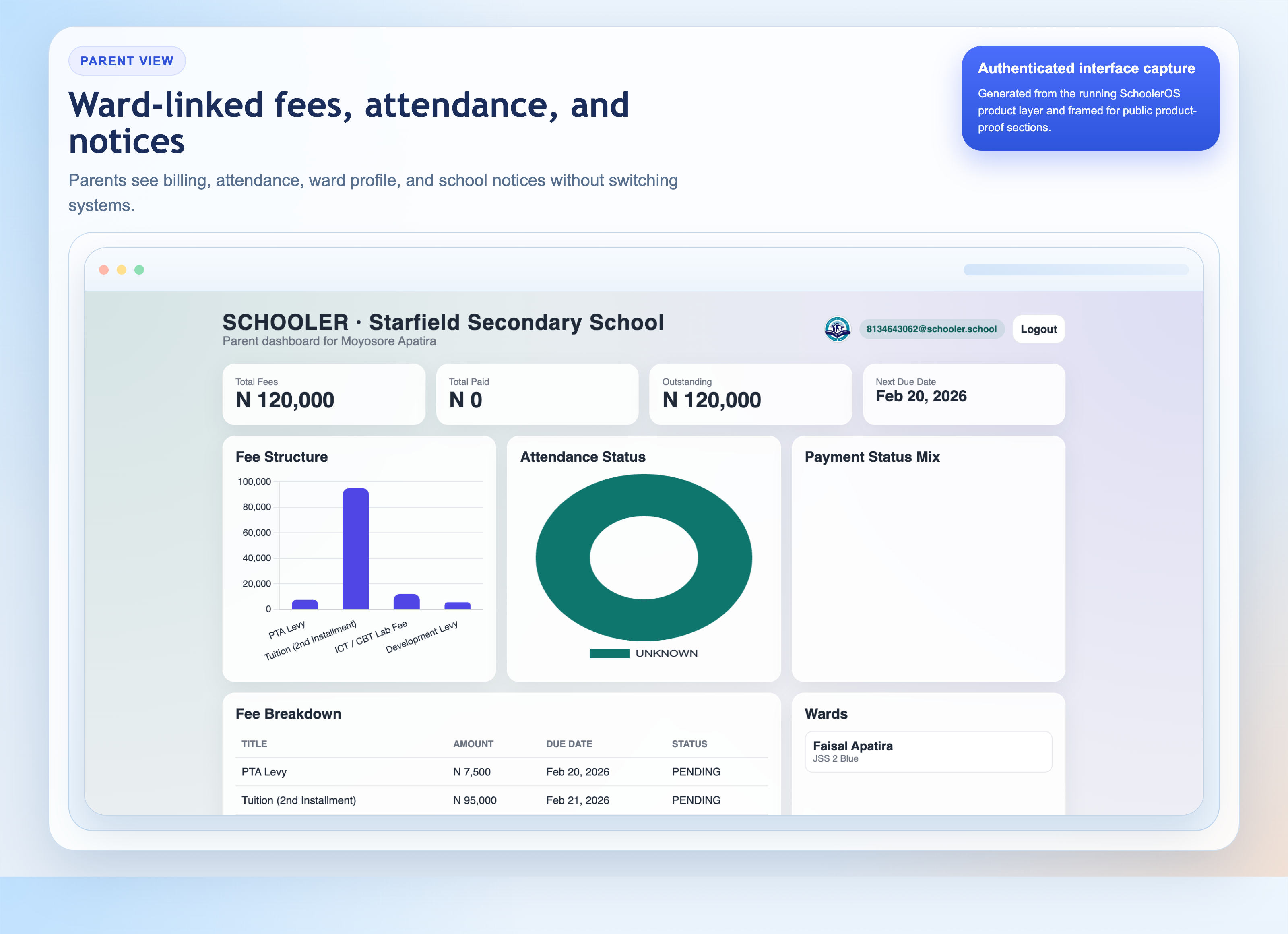 Parent app dashboard preview